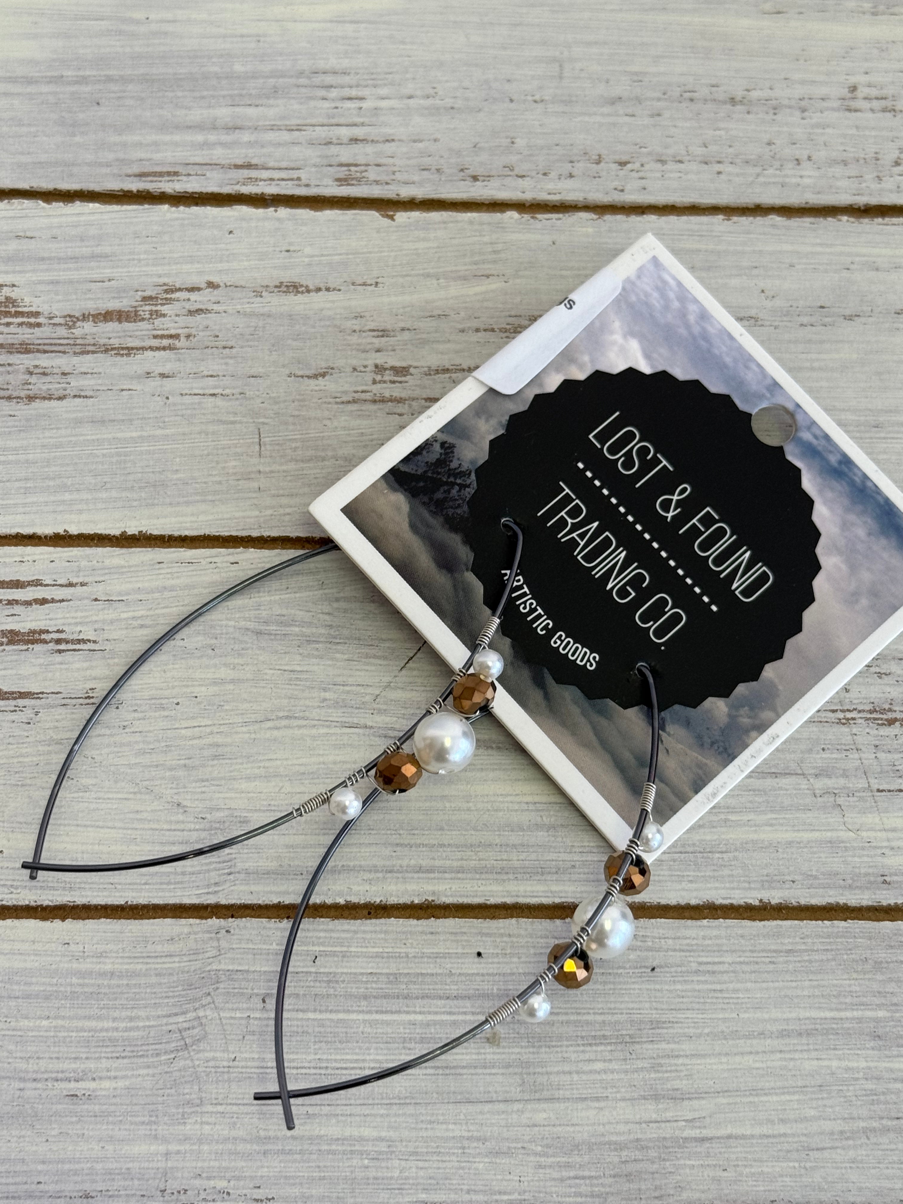 Lost and Found Bronze and pearl Leaf Earrings
