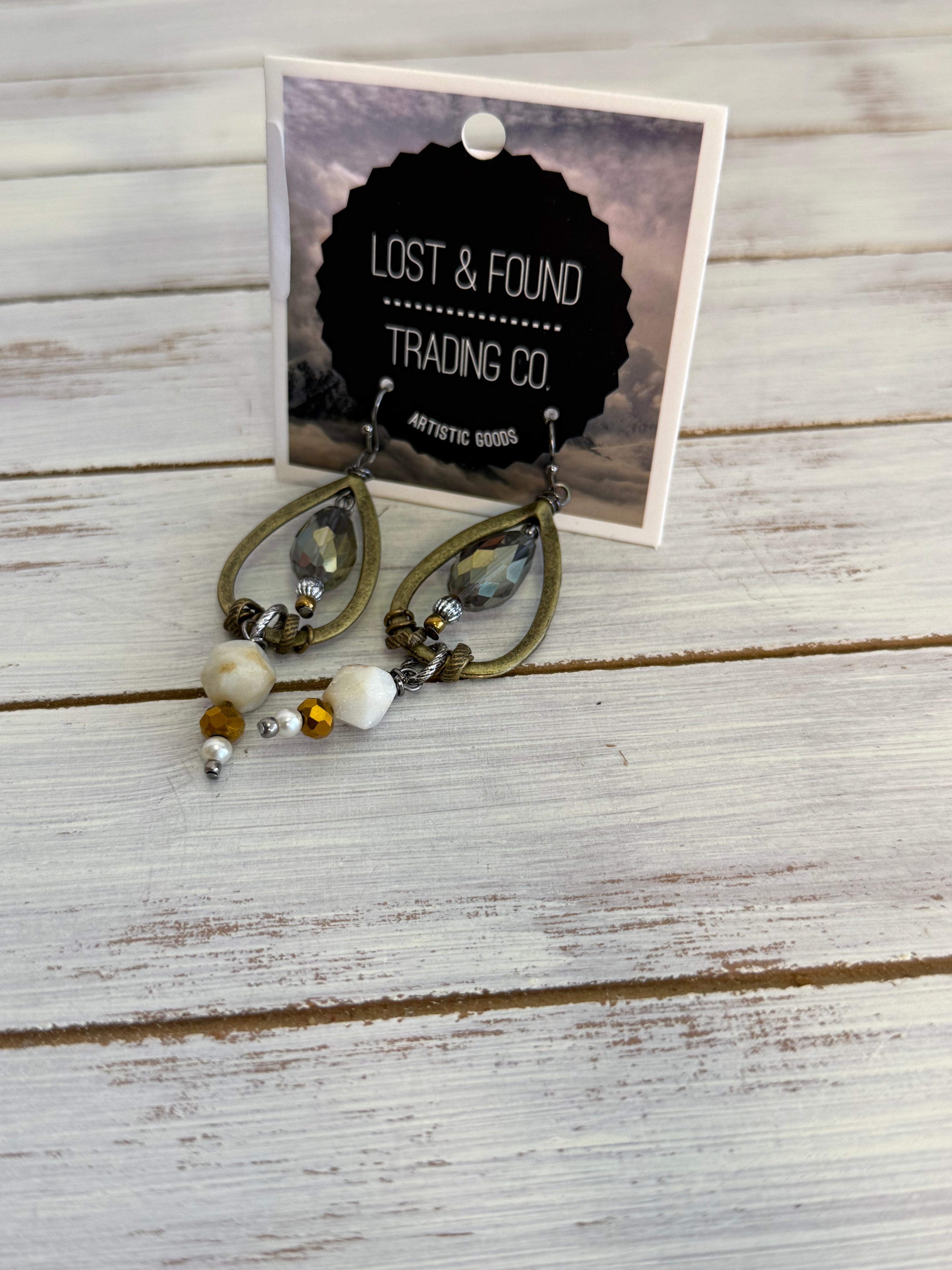 Lost and Found tear drop Bronze cream Earrings