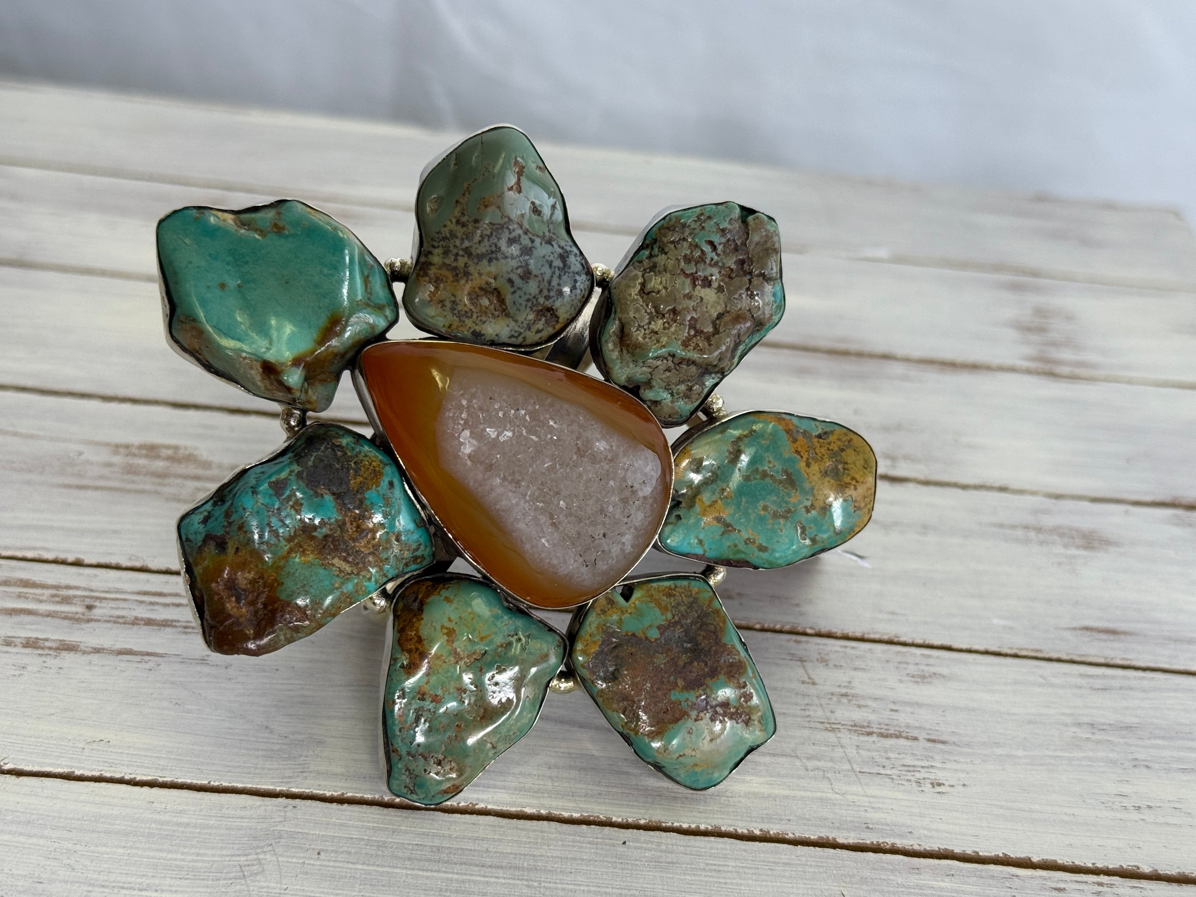King Turqouise and Red Agate Quarts Cuff Bracelet