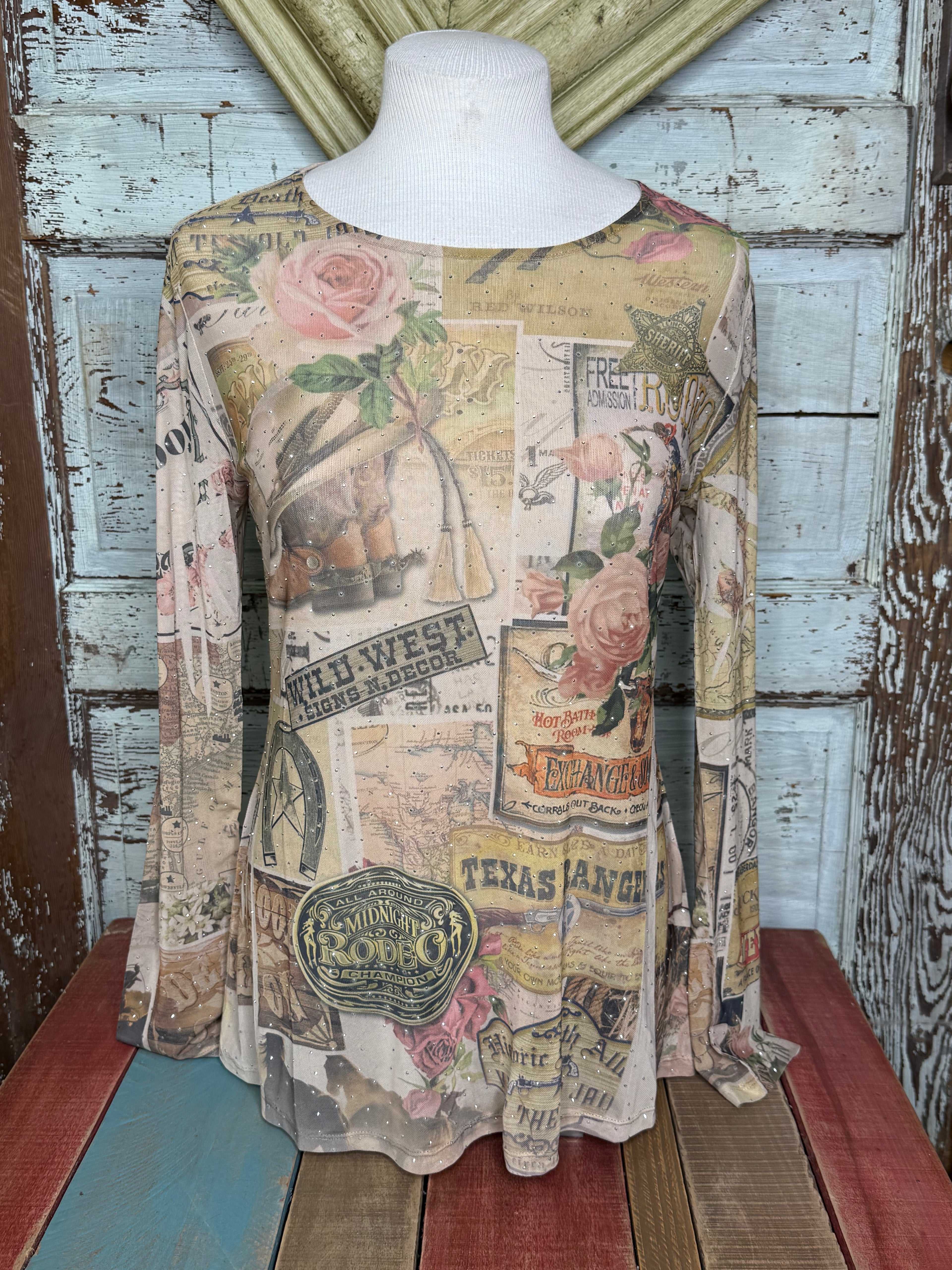 Origami Long Sleeved Mesh Sparkly Top