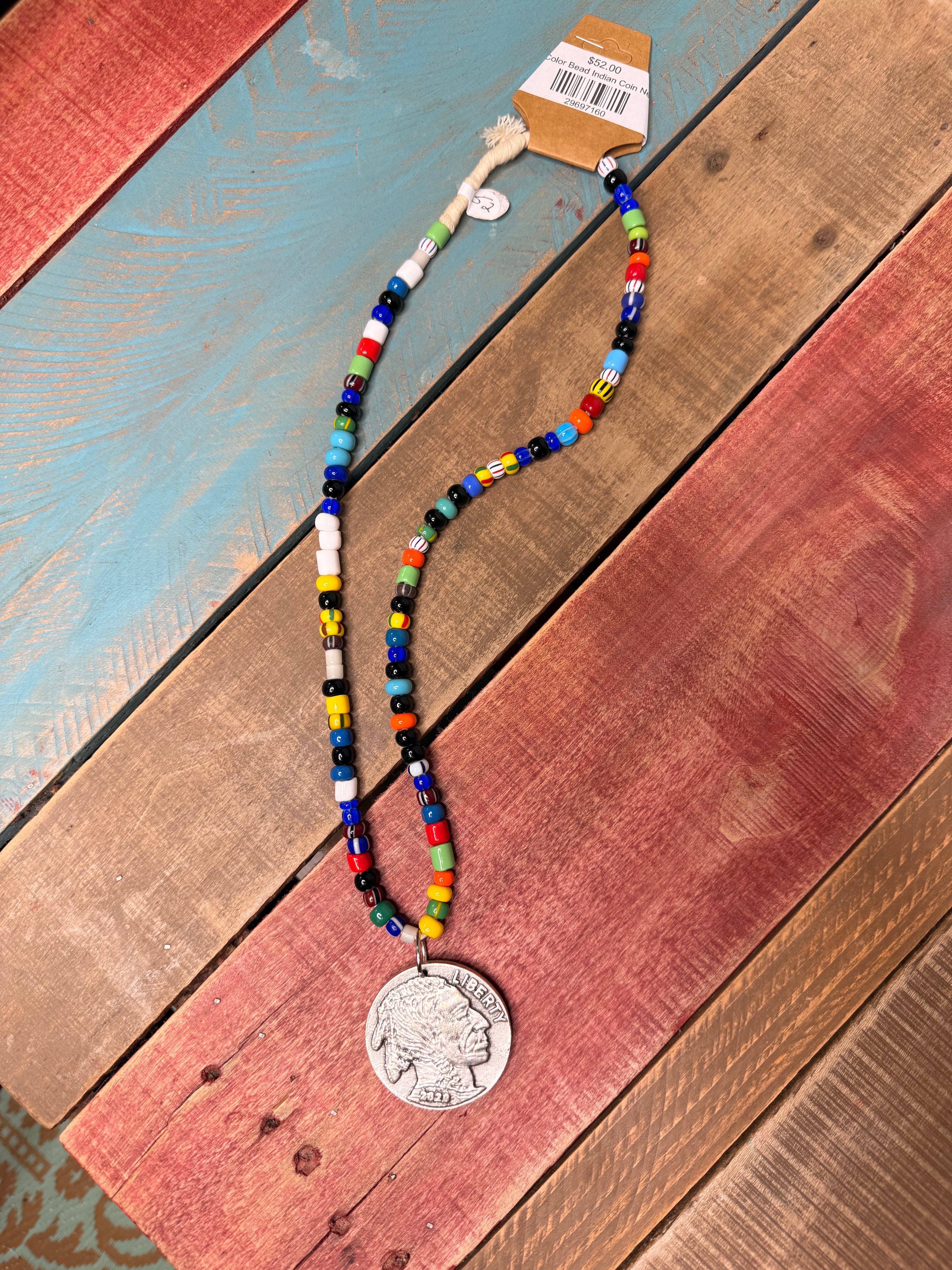 Multi Color Bead Indian Coin Necklace