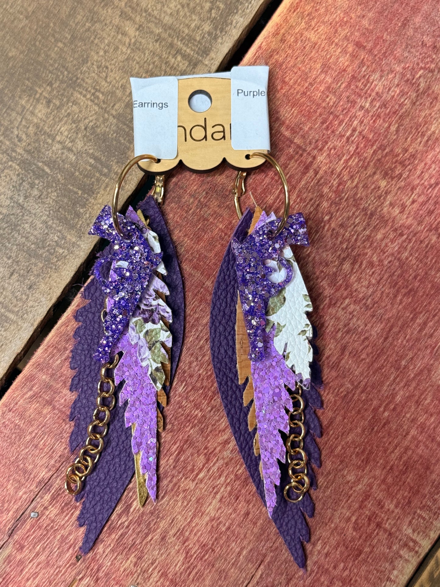 Multi Color Leather Feather Earrings