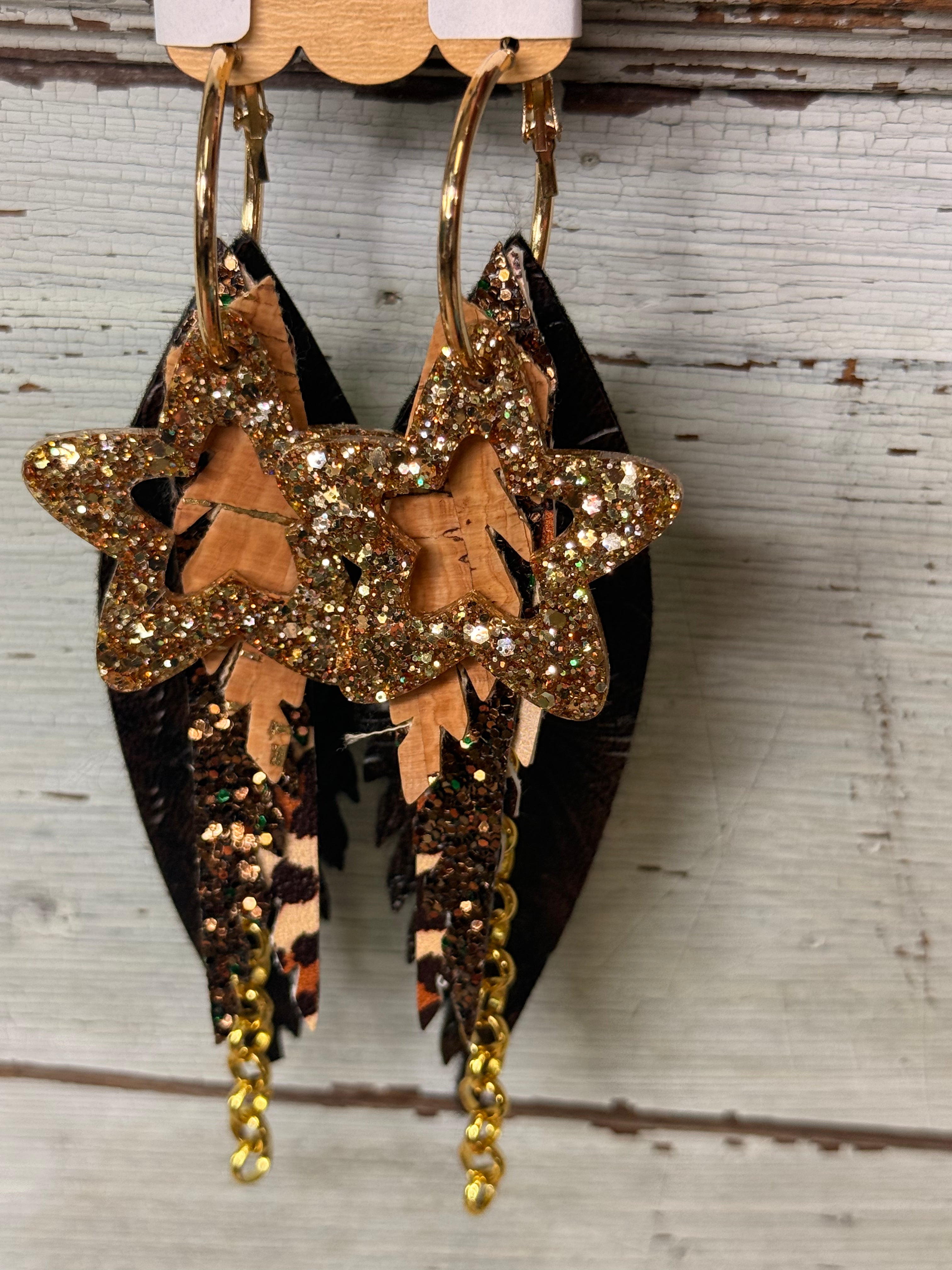 Multi Color Leather Feather Earrings