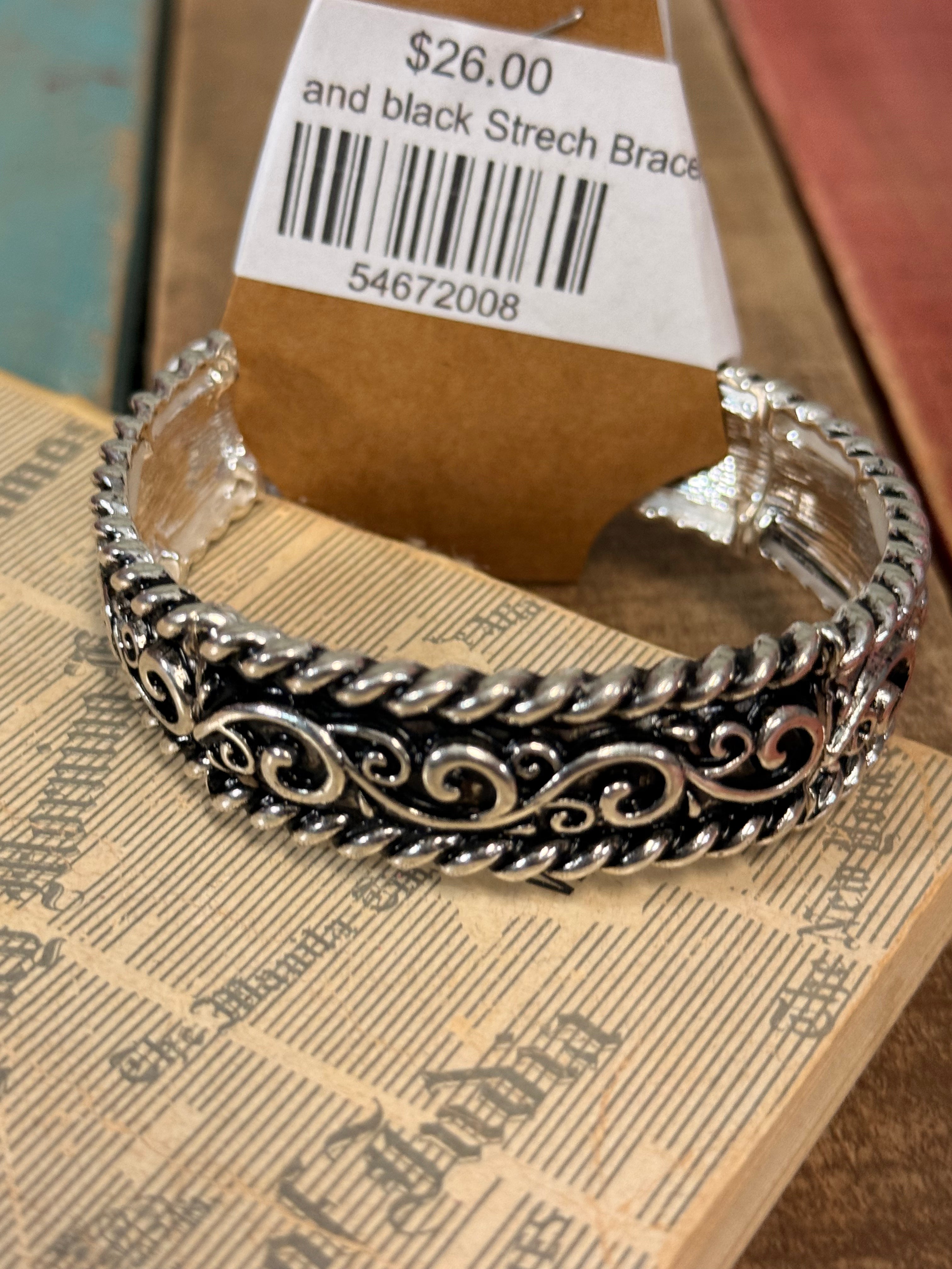SIlver  and black Strech Bracelet