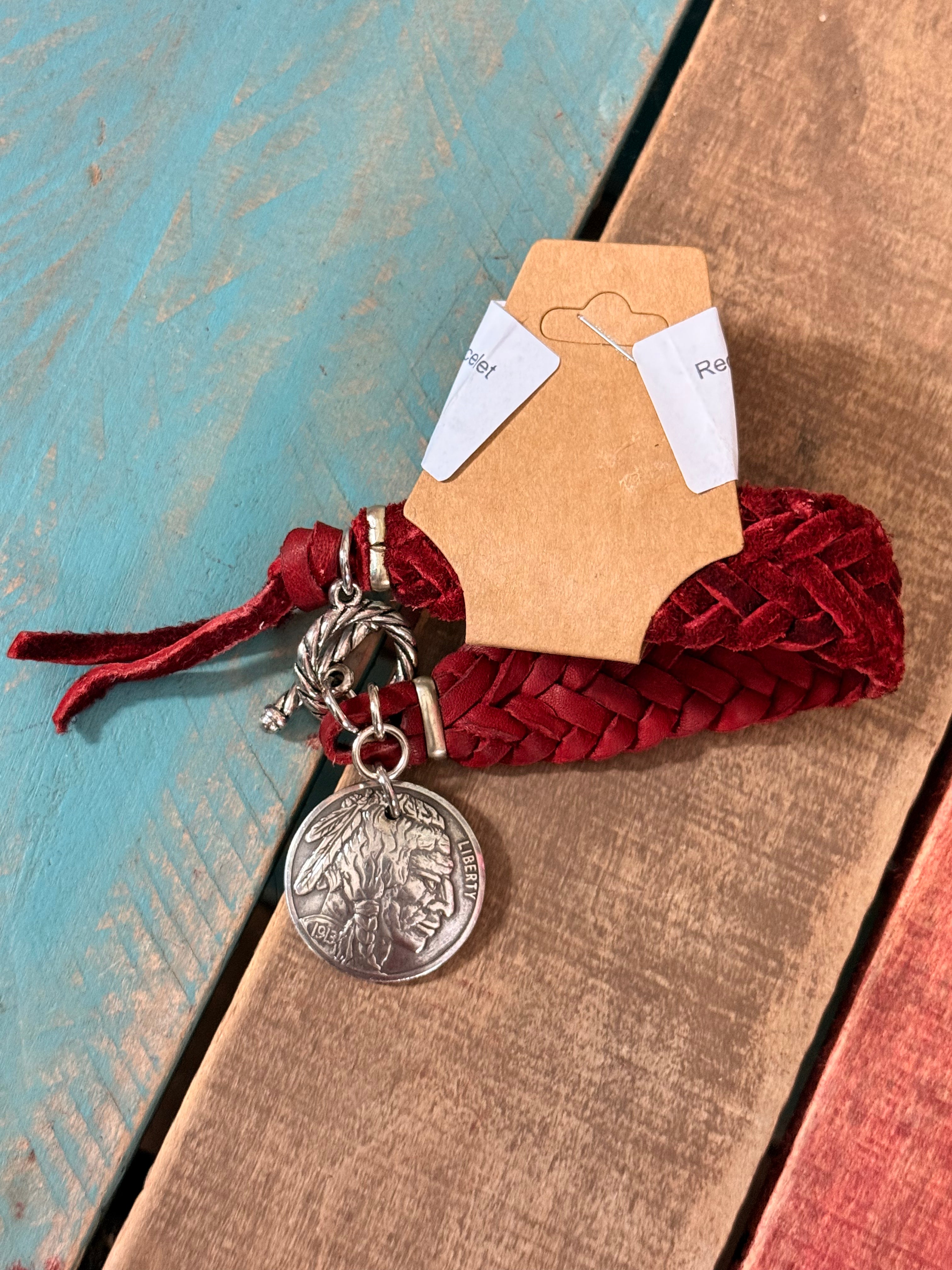 Red Braided Indian Coin Bracelet