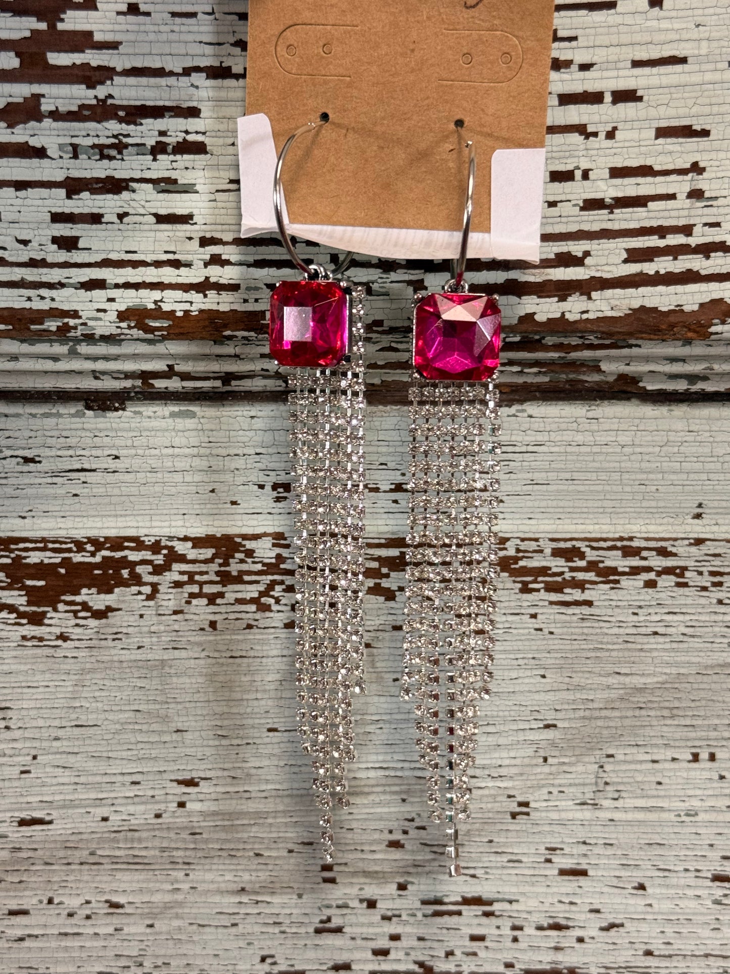 Pink Bling Fringe Earrings