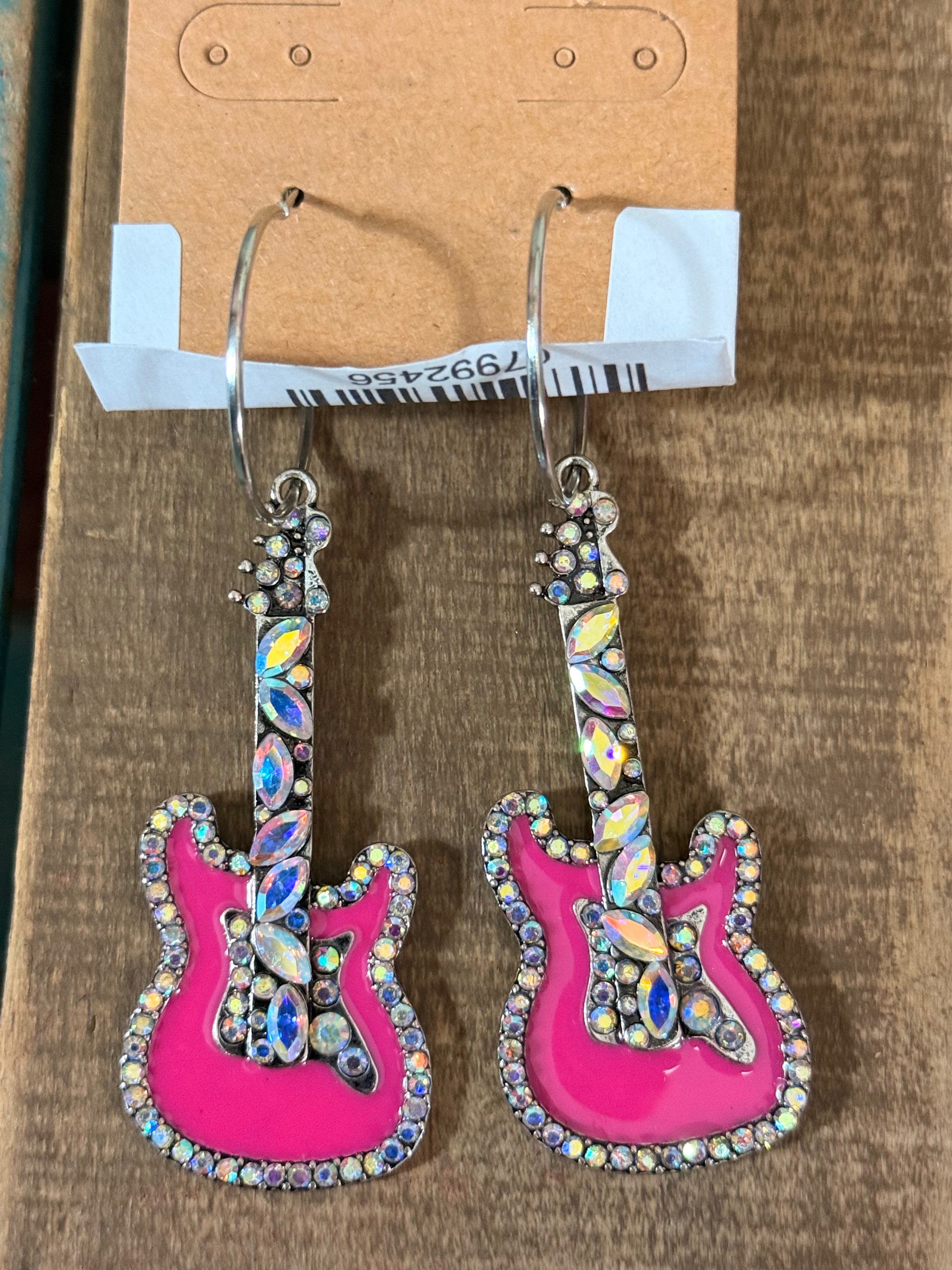 Pink Guitar Earrings
