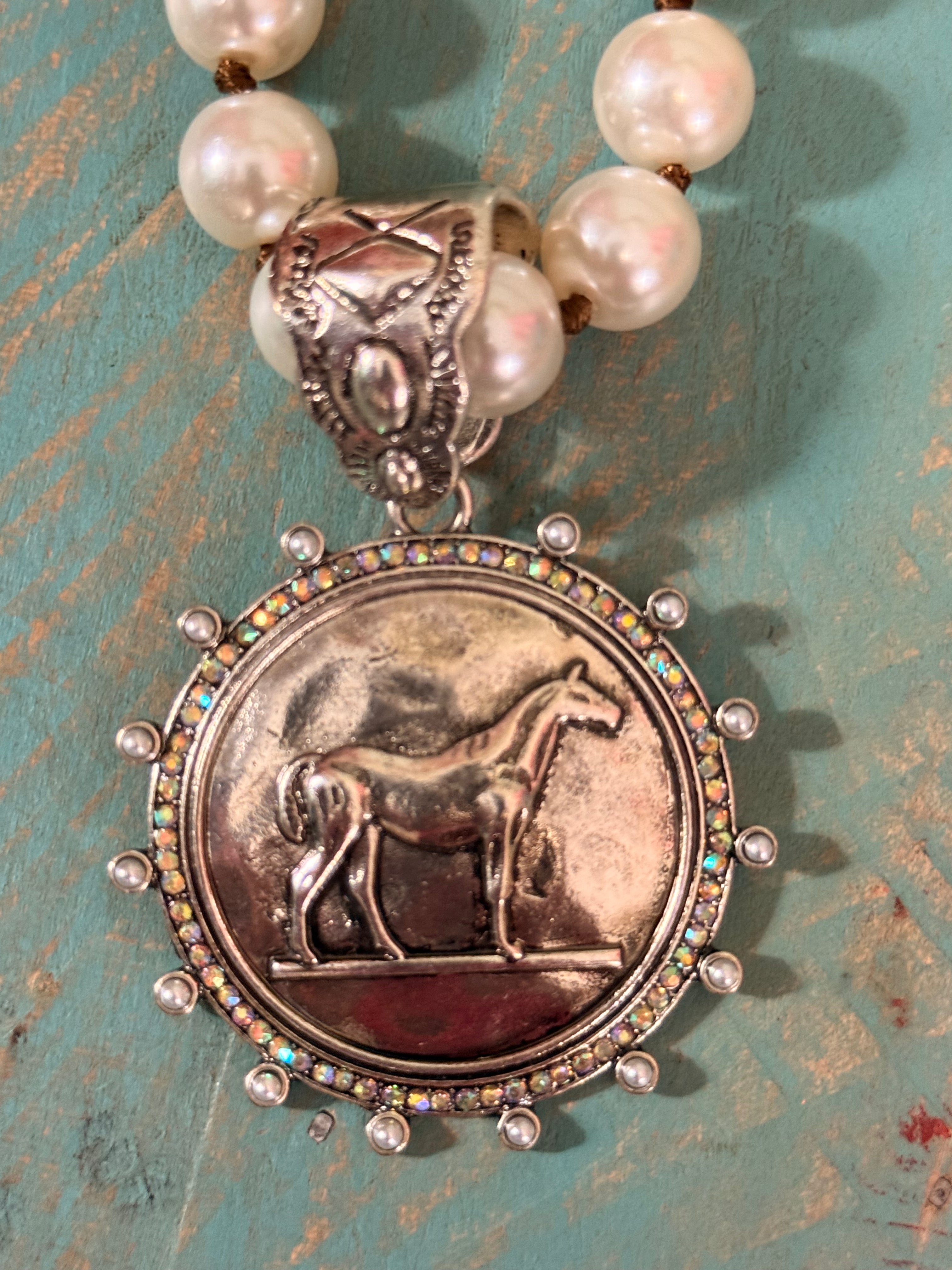 Pearl Horse Coin Necklace
