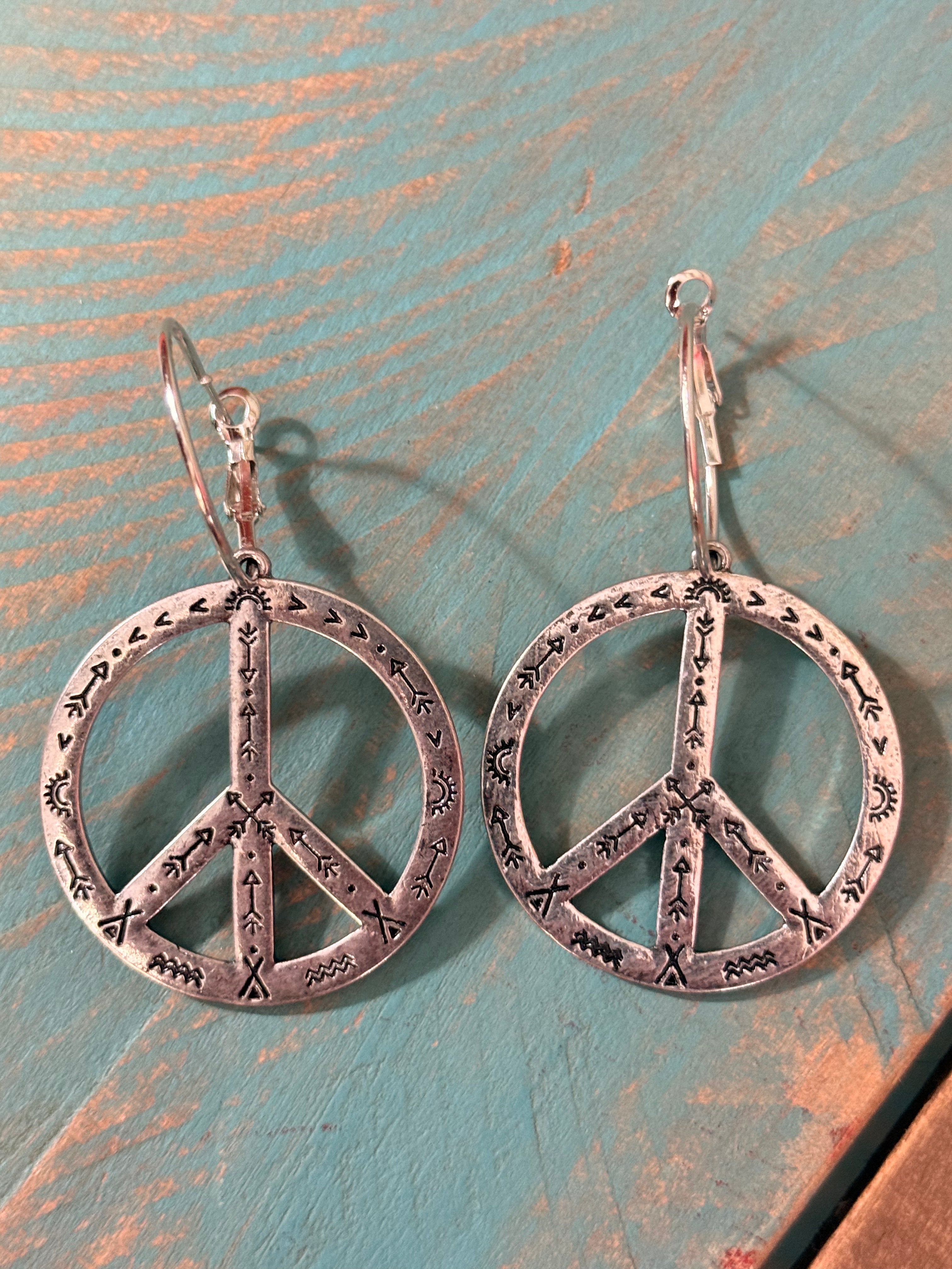 Silver Peace Hoop Earrings