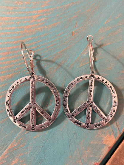 Silver Peace Hoop Earrings