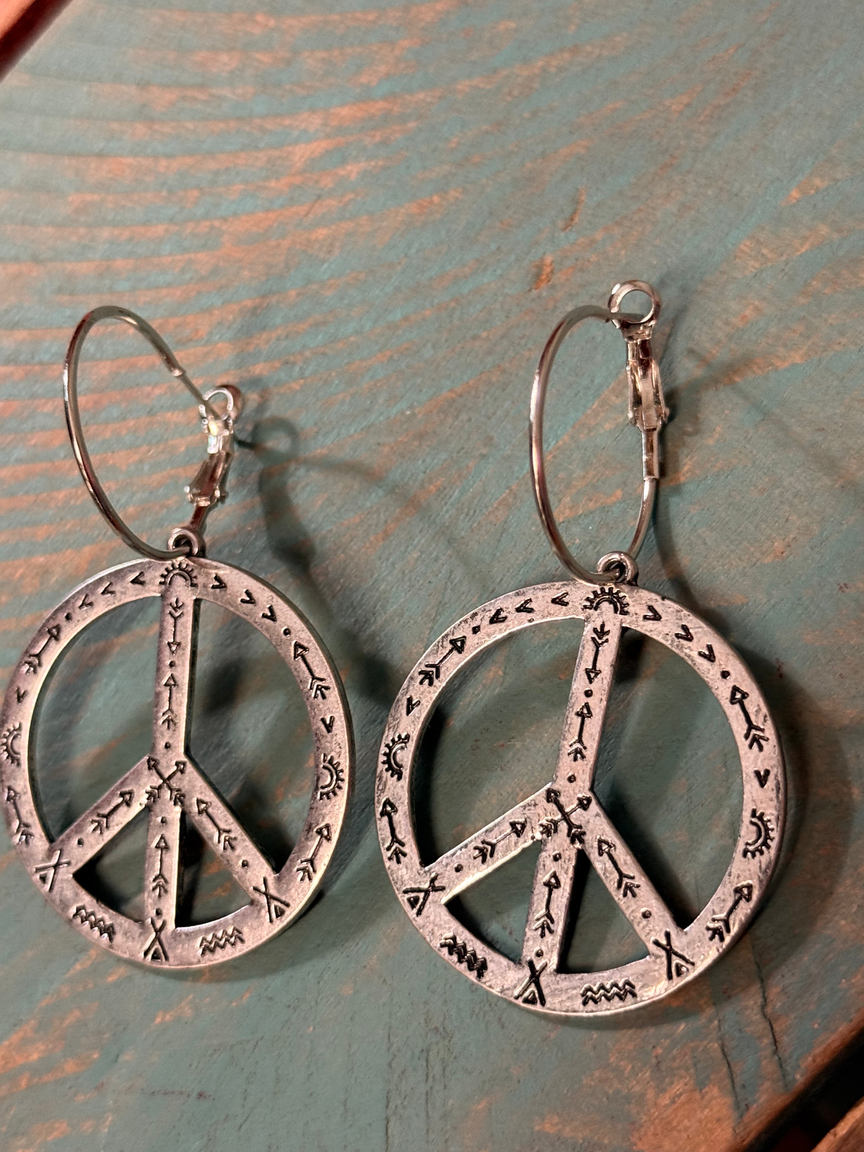 Silver Peace Hoop Earrings