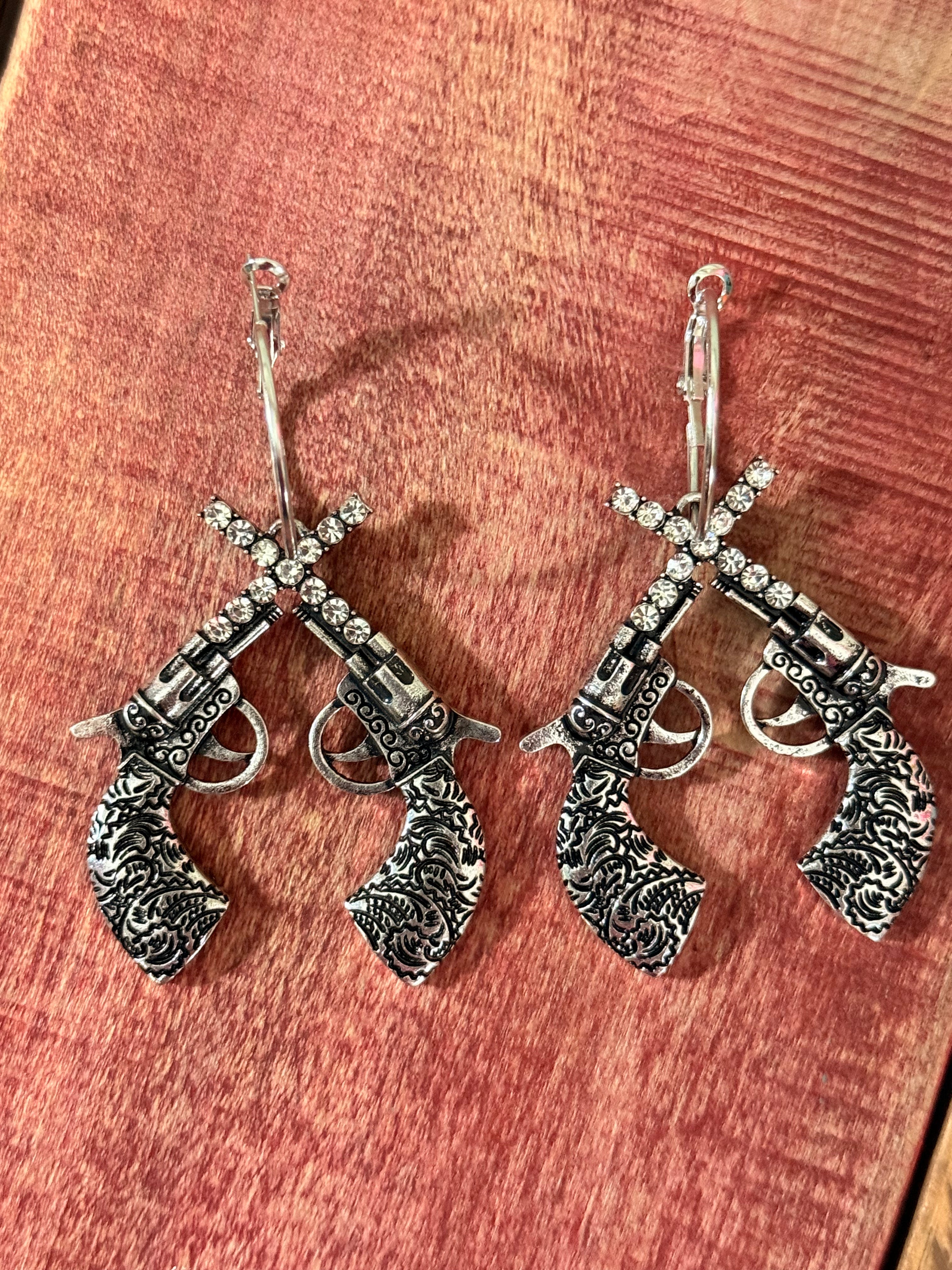 Cross dangle Toy gun earrings