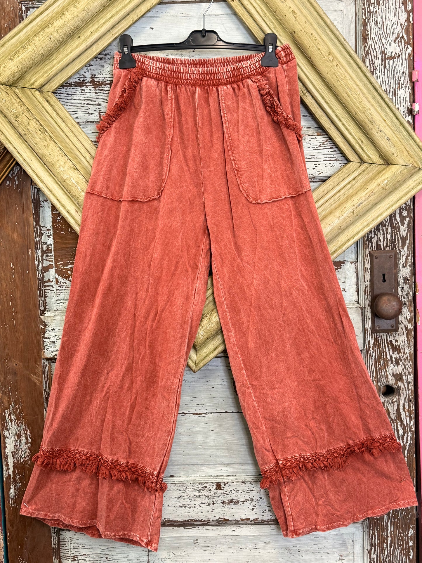 JHer Mineral Washed Tassel Fringe Pants