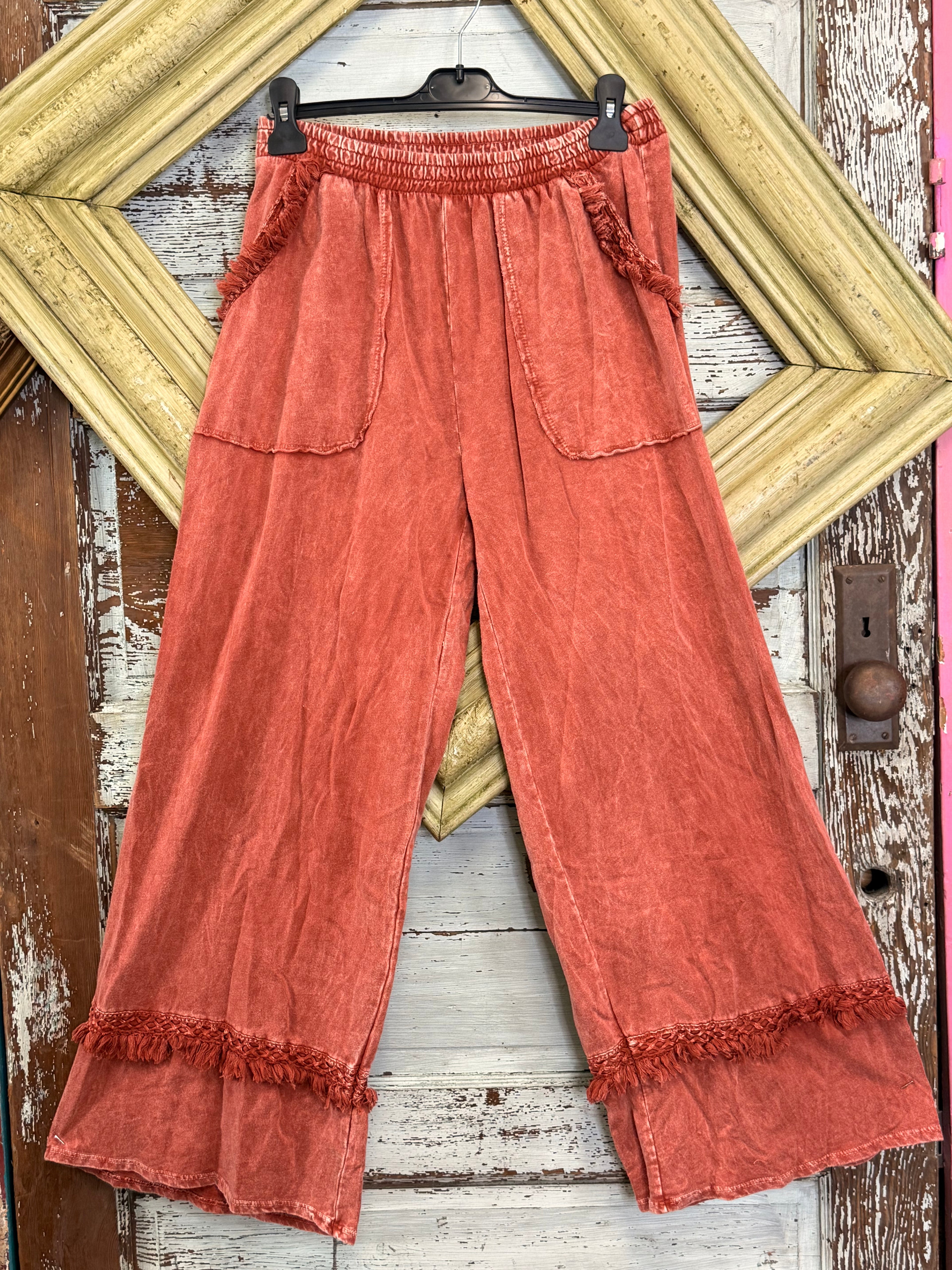 JHer Mineral Washed Tassel Fringe Pants