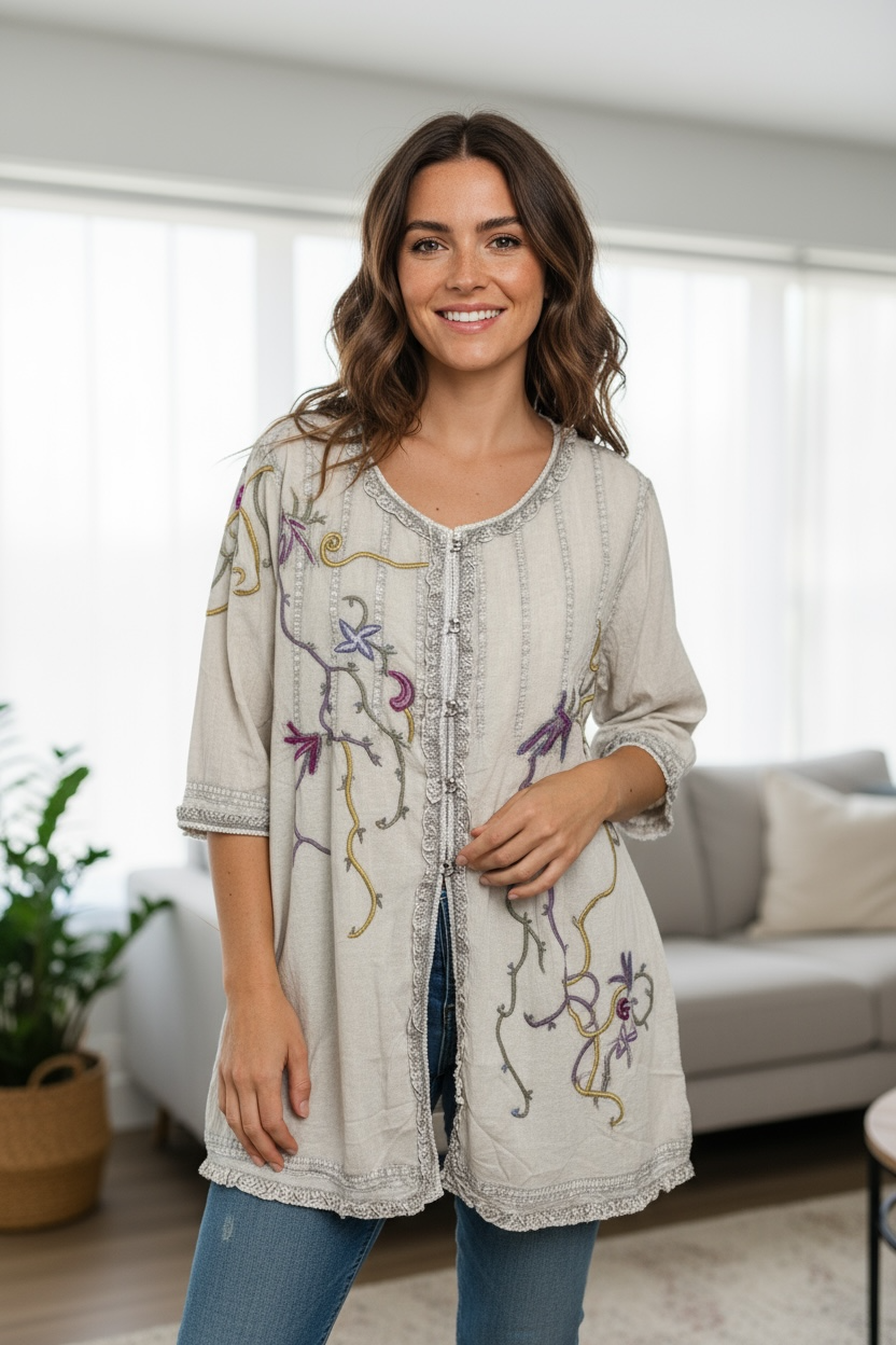 Paper Lace Ivory Embroidery Jackey with Ruffles