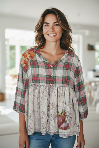 Paper Lace Plum Mix Front Open Plaid Top