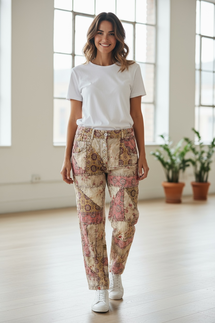 Paper Lace Lime/Pink Patchwork Ankle Pants