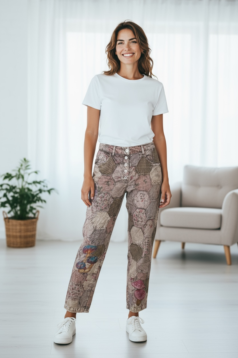 Paper Lace Artsy and unique mushroom patchwork Pants