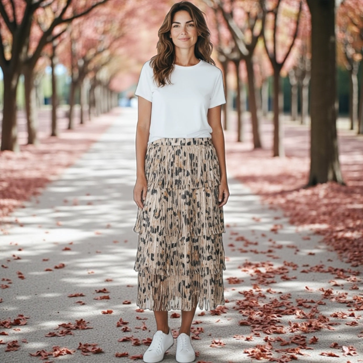 Origami Leopard Layred Fringe Skirt