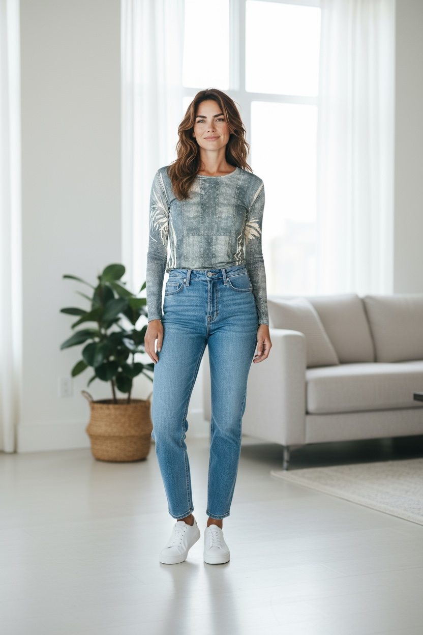 Origami Denim long Sleeved Sparkly top