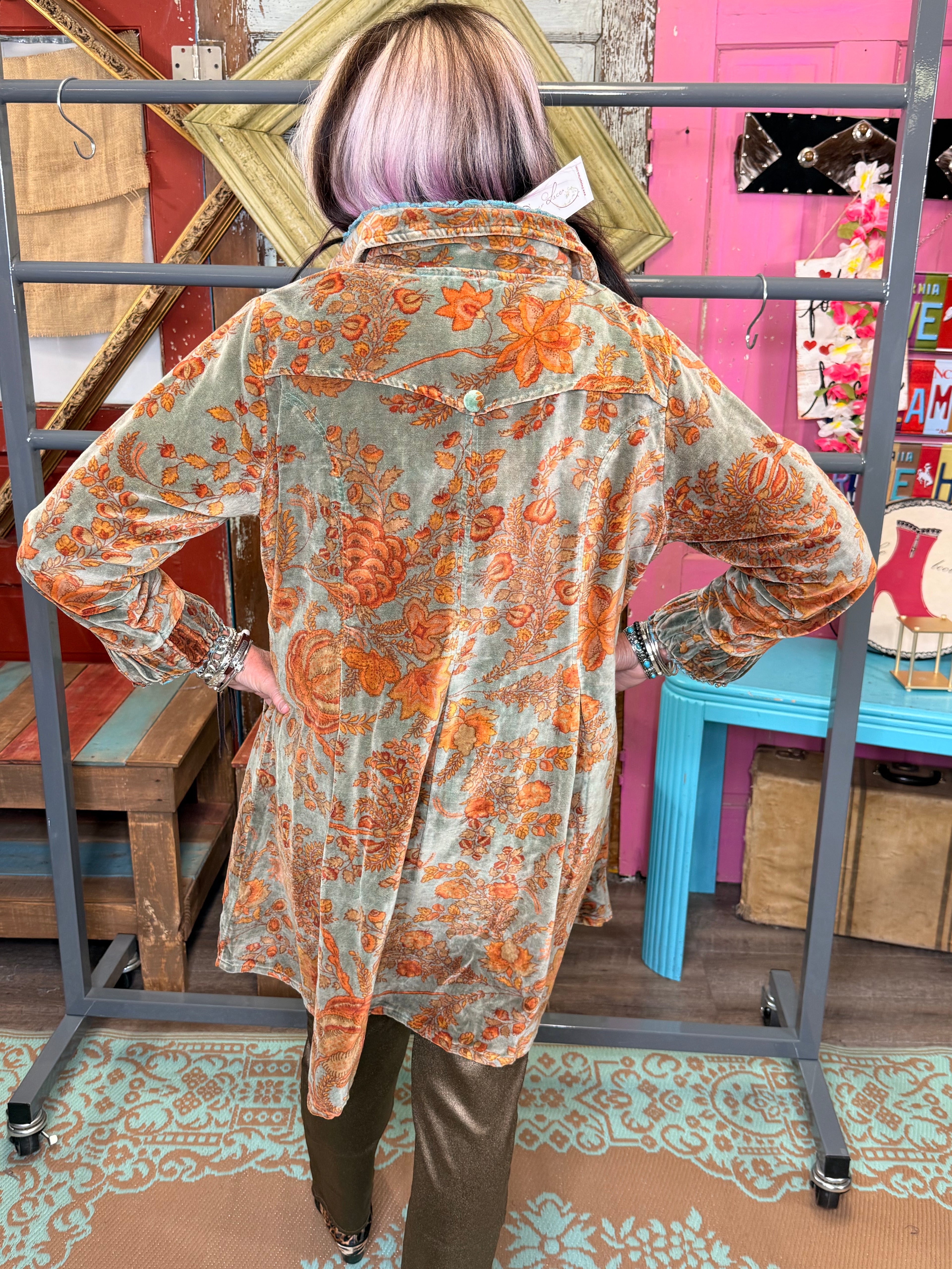 Paper Lace Printed Velvet Jacket with Rusching
