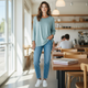 Paper Lace Teal Round Neck Top