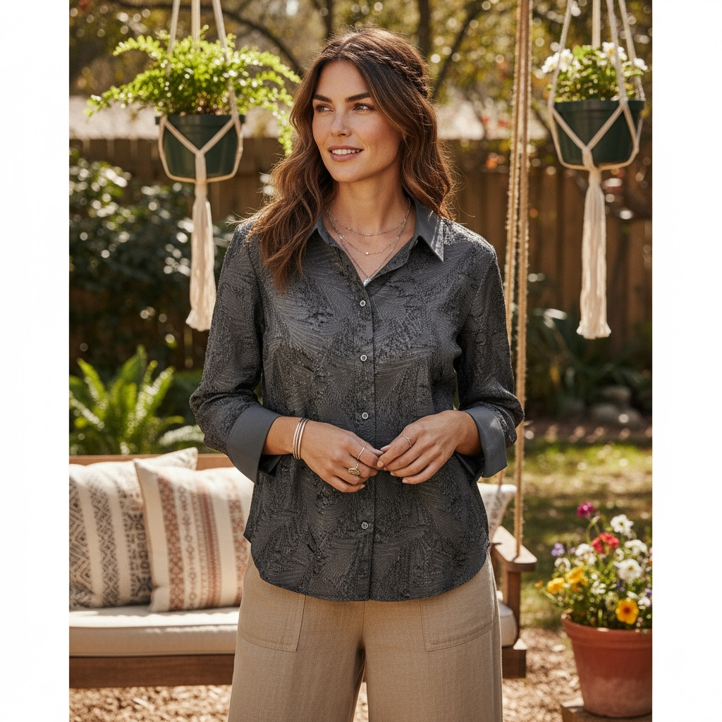 Charlie B Noir Button fancy chiffron Blouse