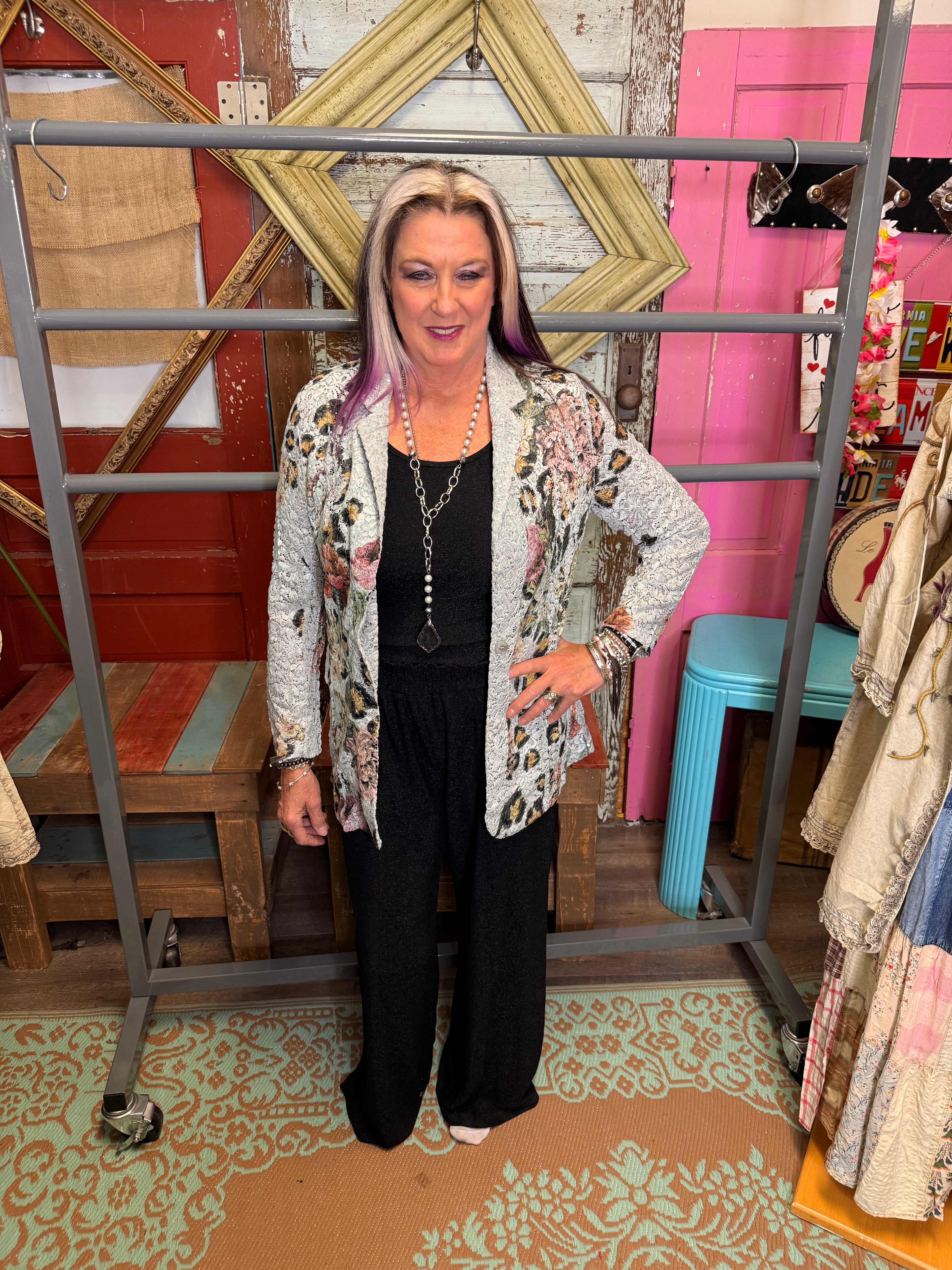 Origami Leopard Flower Sequin Blazer