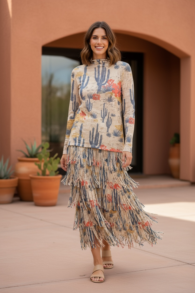To The Way Fring Aztec Skirt
