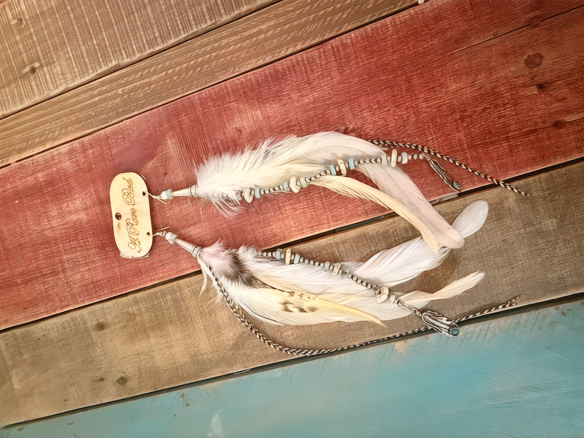 A Rare Bird White  pheasant Feather Earrings