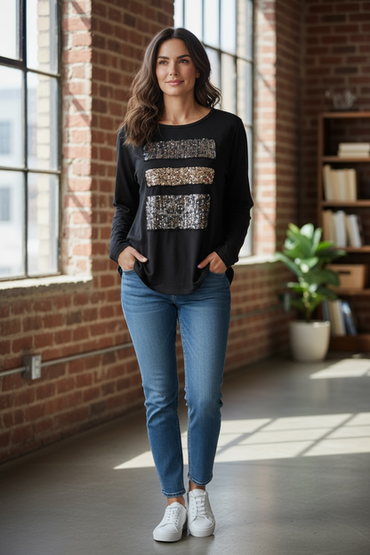 Made In Italy Black Sequin top