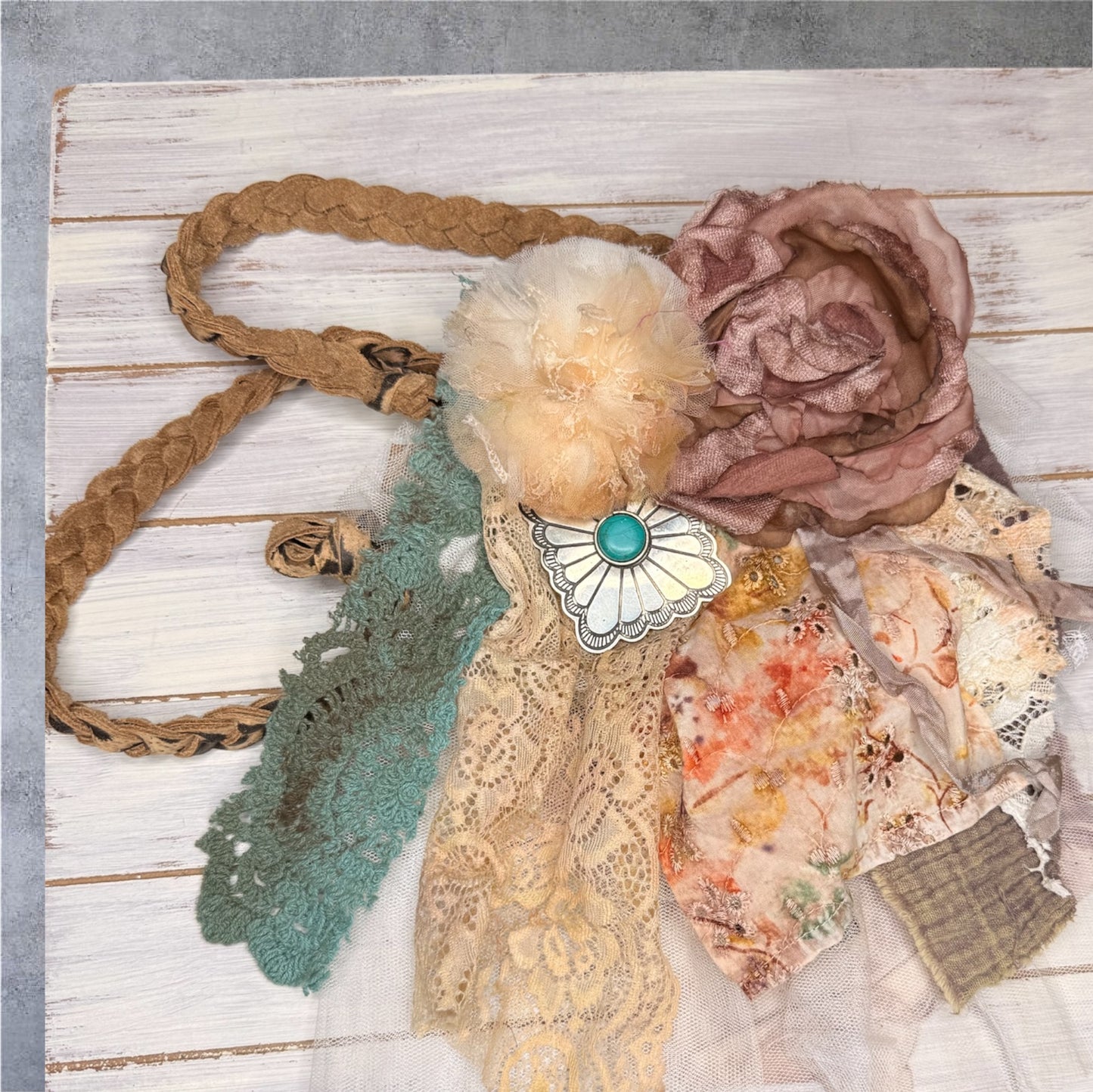 A Rare Bird Braded Lace neck with feathers and lace