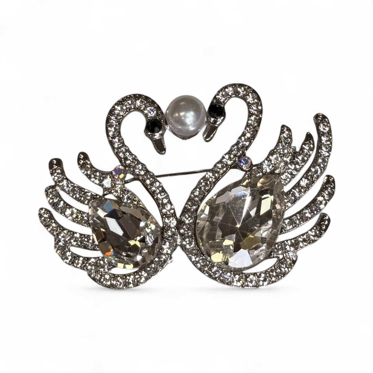Swan Heart Pearl Brooch Small