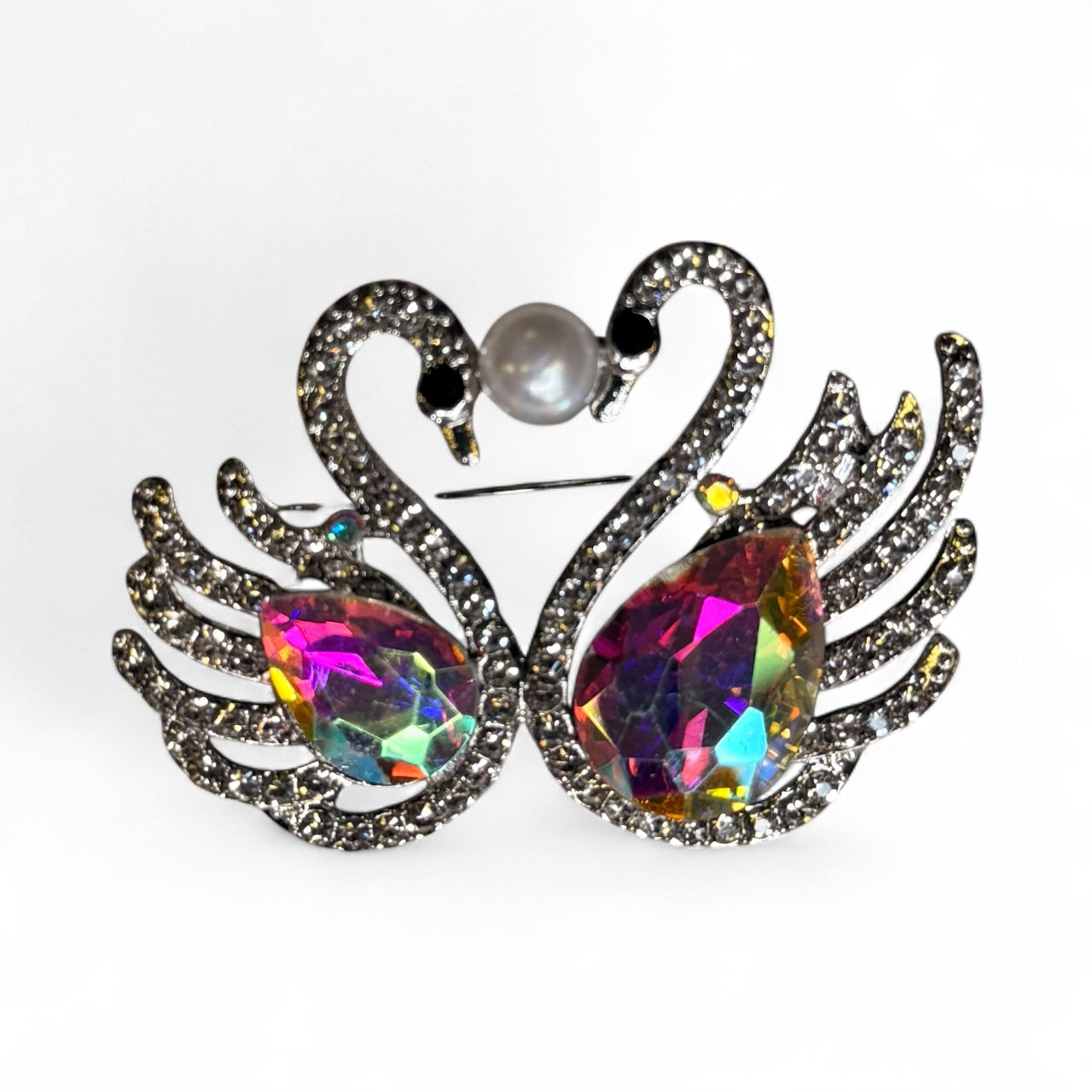 Swan Heart Pearl Brooch Small