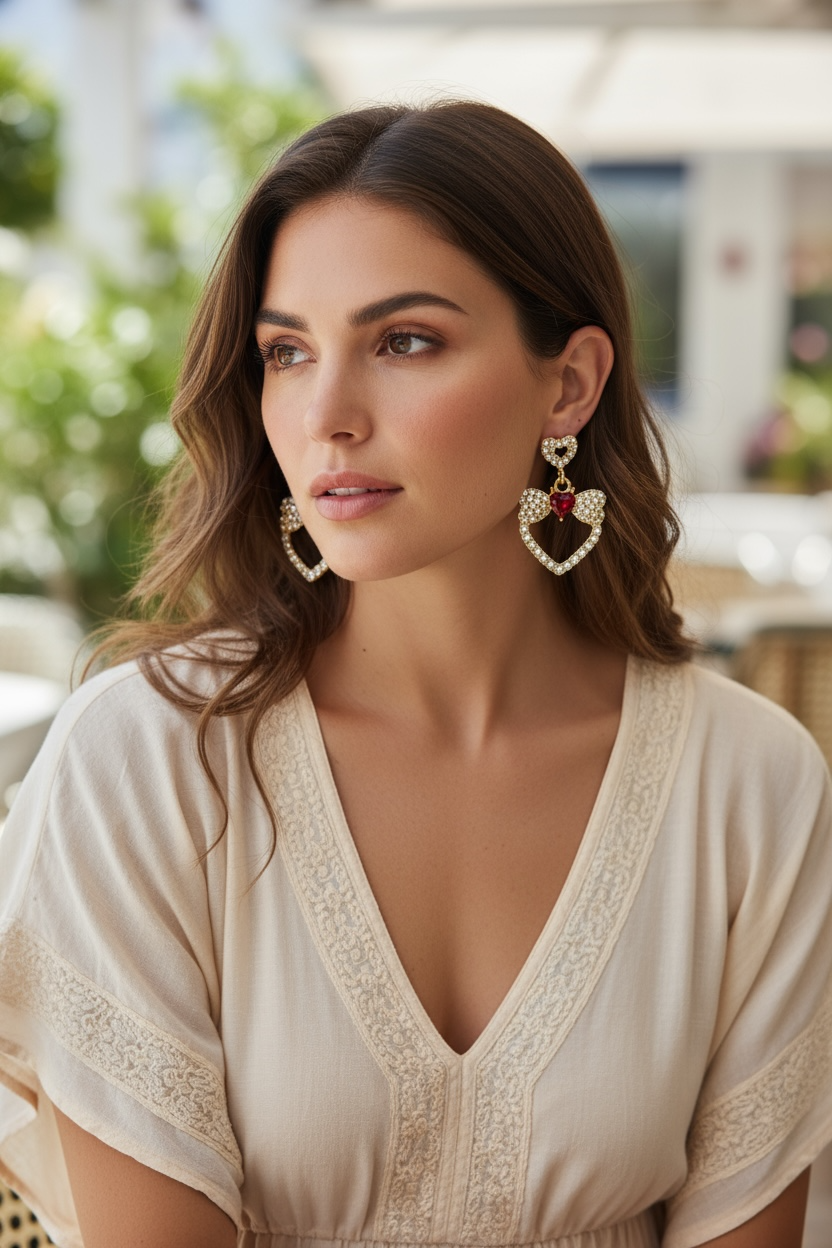 Heart and Bows Crystal Earrings