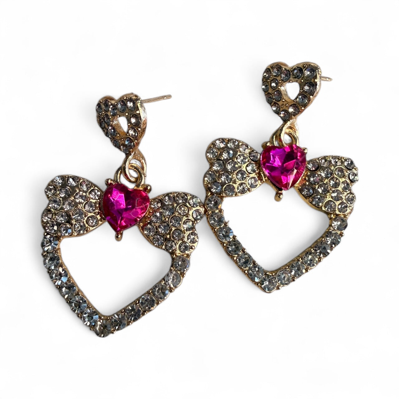 Heart and Bows Crystal Earrings