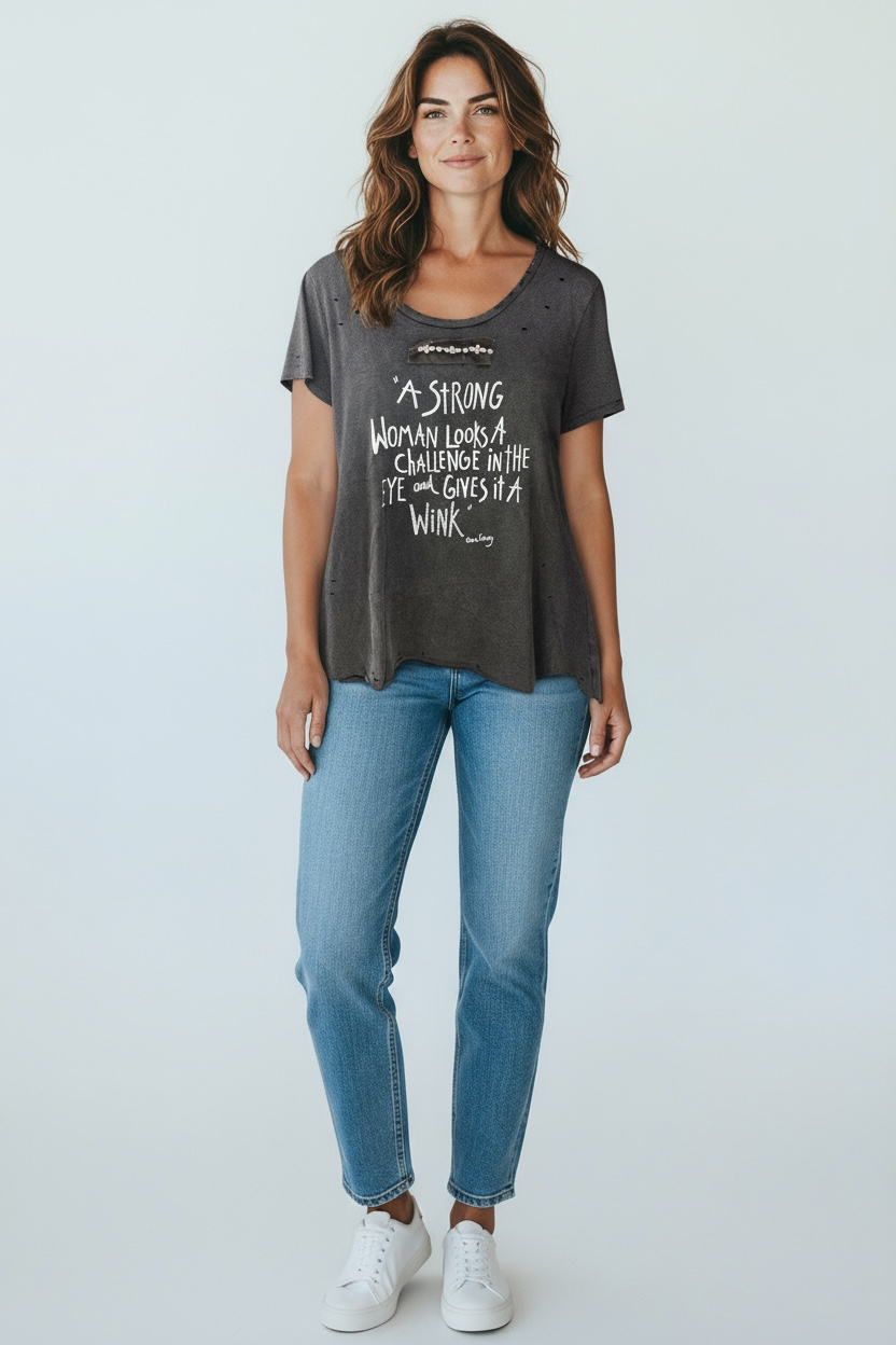 A Rare Bird Strong Woman Looks Rinestone Tee