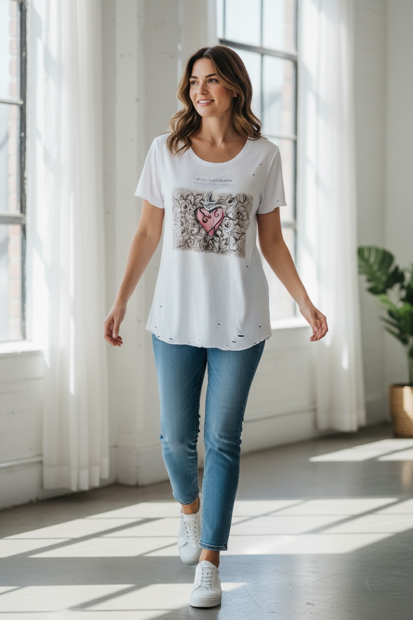 A Rare Bird Dove/Heart Graphic Tee