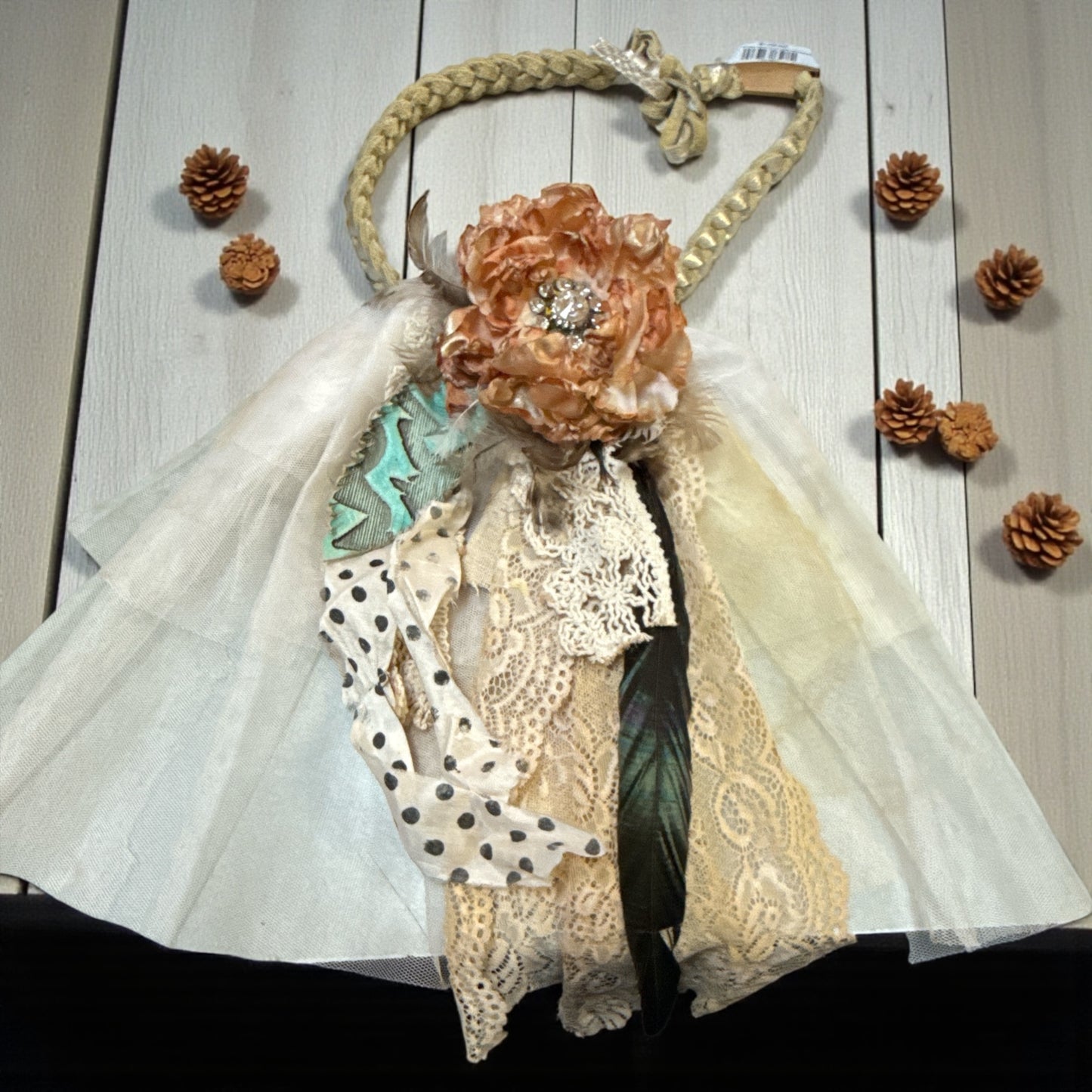 A Rare Bird Braded Lace neck with feathers and lace