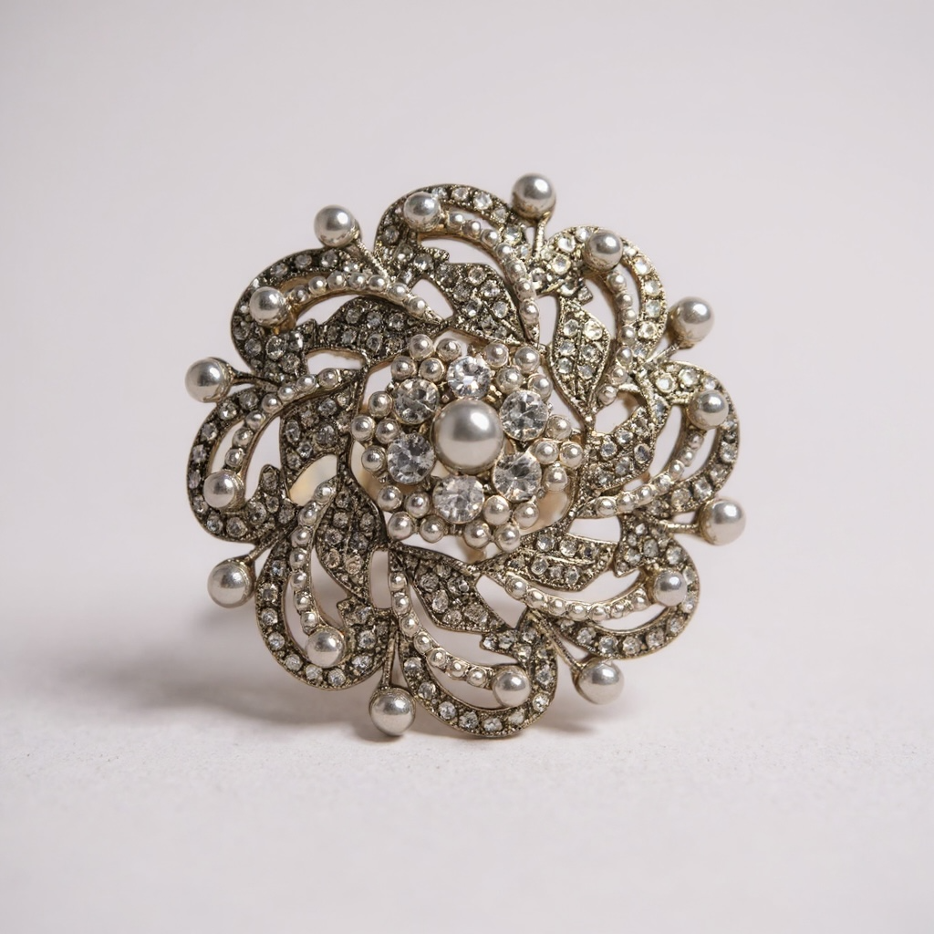 Silver Sprial Pealr Brooch