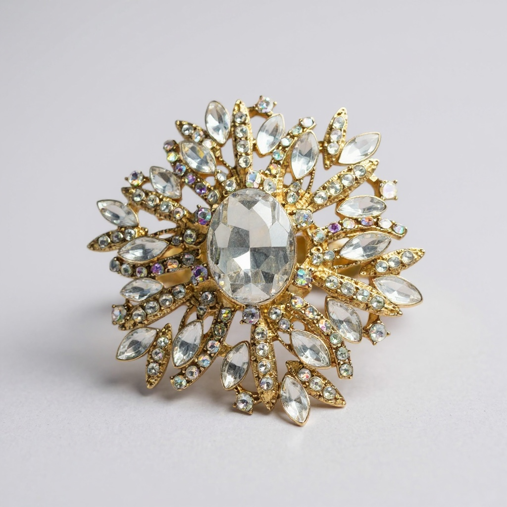 Golden Crystal Burst Brooch