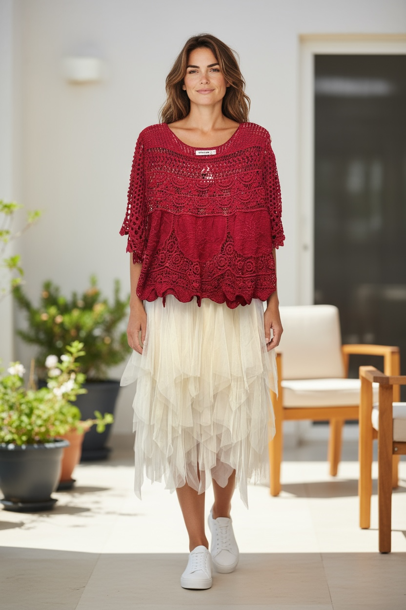 Origami Short Oversized Lace Chrochet Top