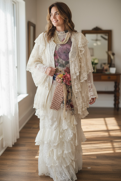 Origami All Lace Sheer Long Sleeve Top