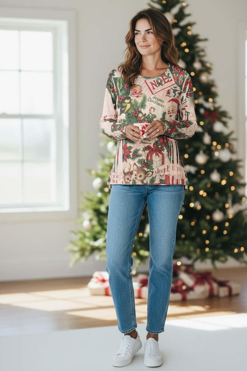 Origami Pink Sheer Christmas Long Sleeve Top