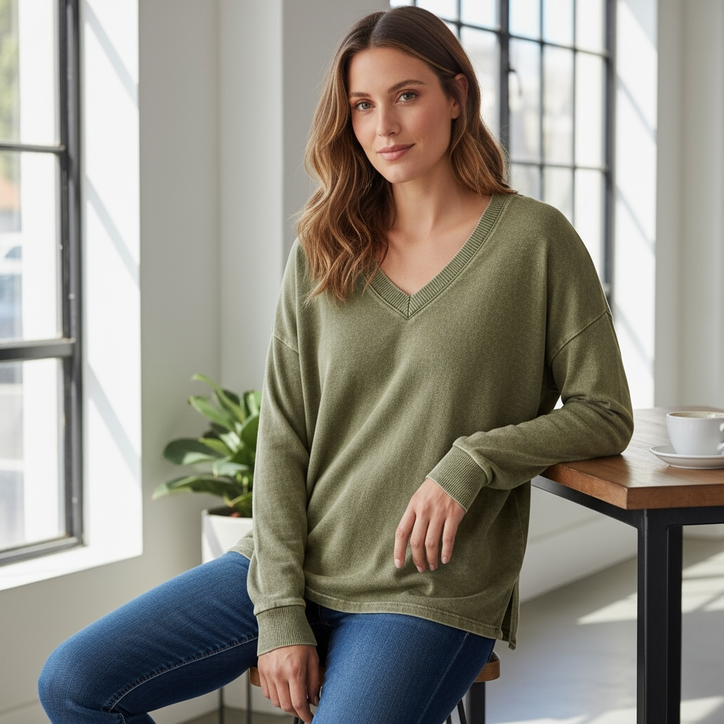 Jher Mineral Washed Everyday V-Neck Top