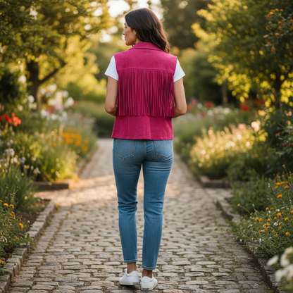 Hot Pink Suede Fringe Jacket