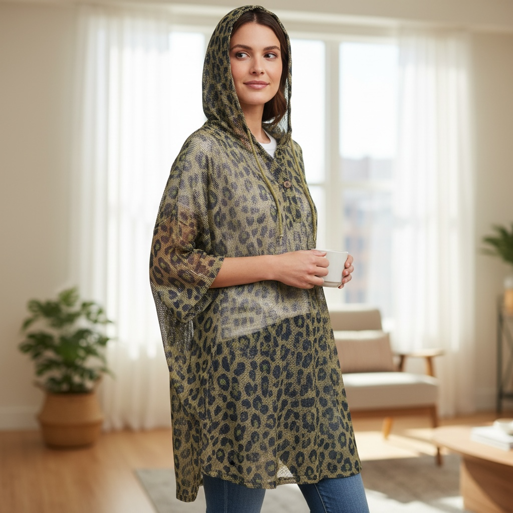 I Love Linen Cheeta  Mesh Hoodie