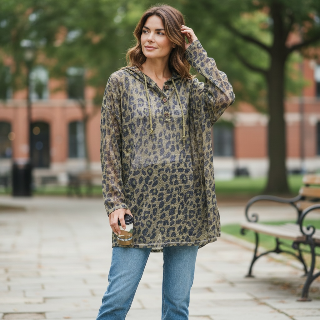 I Love Linen Cheeta  Mesh Hoodie