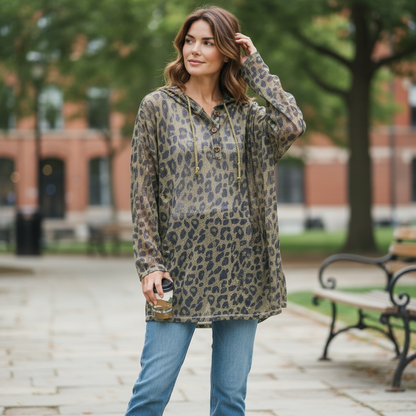 I Love Linen Cheeta  Mesh Hoodie