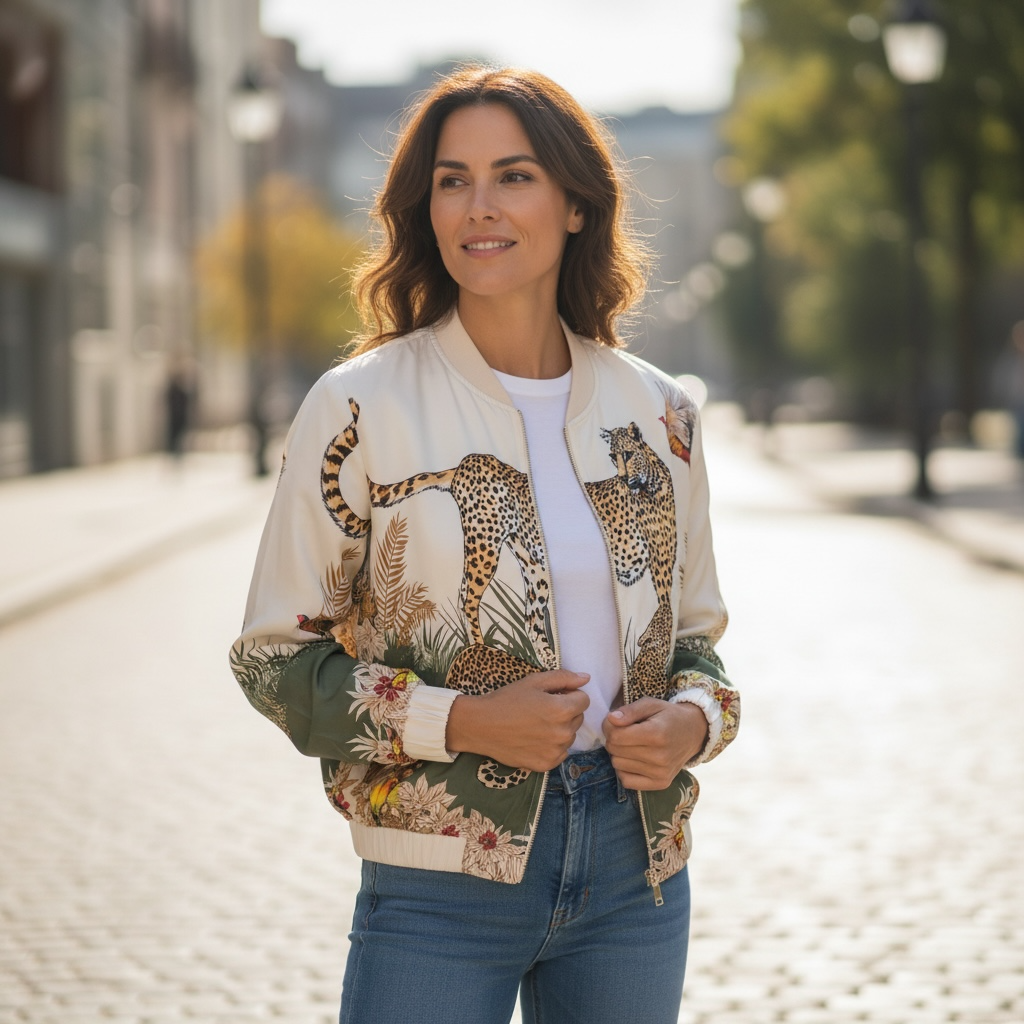 Zenara Woman Cheeta Saten Jacket